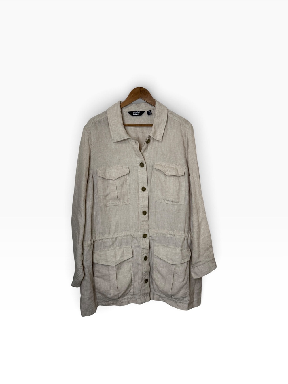 Lands' End 100% Linen Button Field Jacket utility jacket pockets plus size 3X